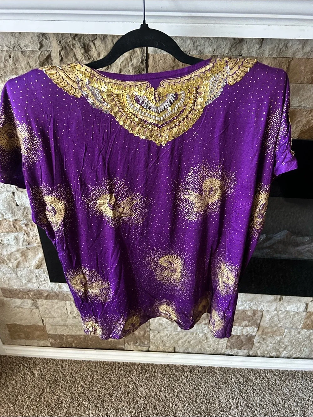 80s Retro VTG Middle Eastern Embroidered Purple Short Set Gold Accents